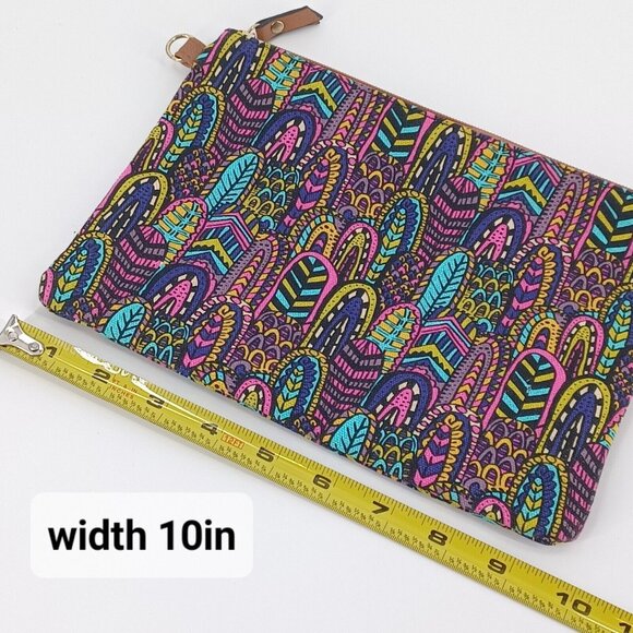 Womens Makeup Bag Cosmetic Toiletries Retro Multicolor Clutch Vegan 70s Zipper - Picture 3 of 11